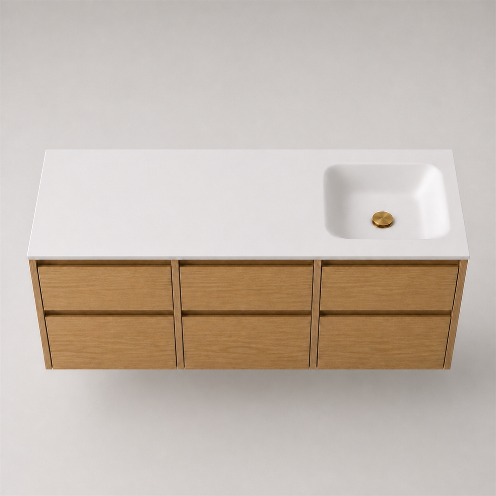 Corian baderomsbord 152 cm inkl. Type 7-servant, høyre, Glacier White
