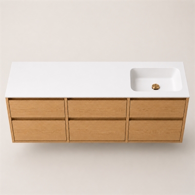Corian baderomsbord 182 cm inkl. Lux-servant, høyre, Glacier White