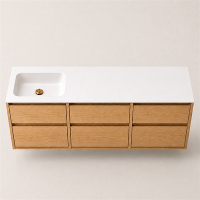 Corian baderomsbord 182 cm inkl. Lux-servant, venstre, Glacier White