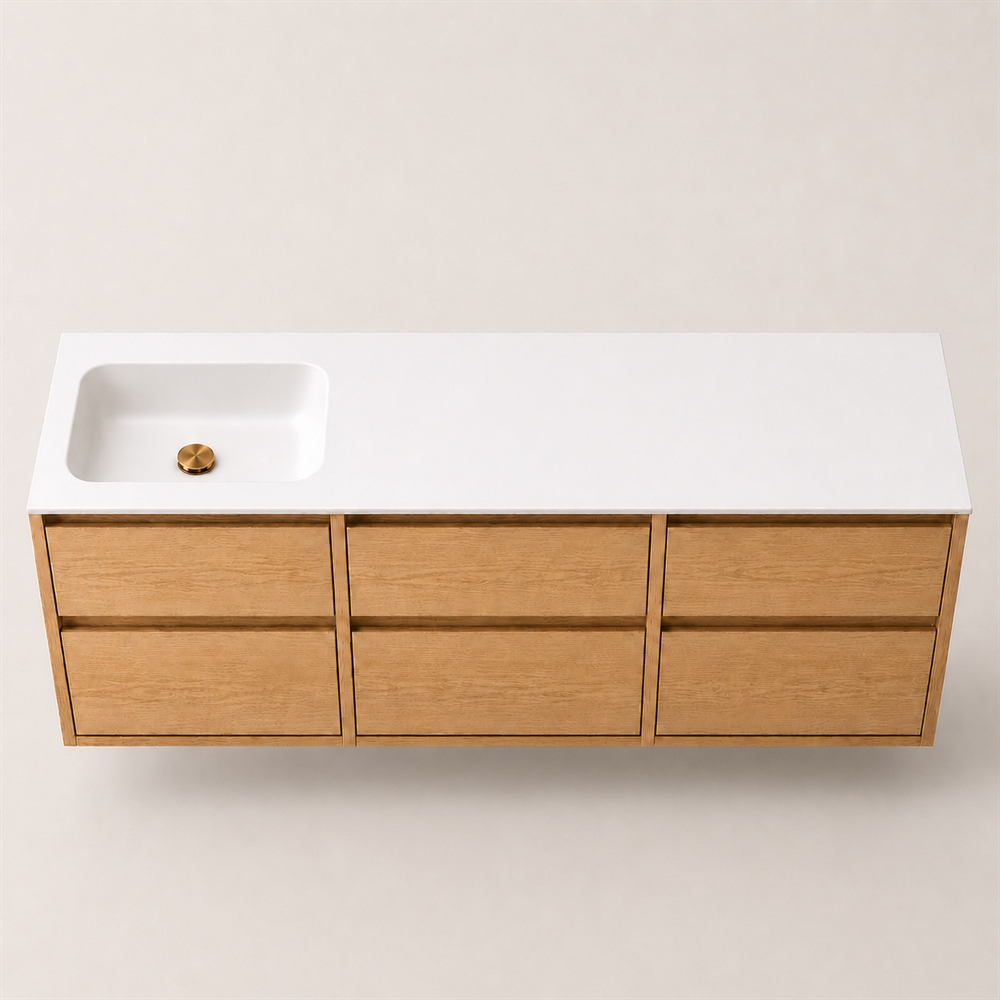 Corian baderomsbord 182 cm inkl. Lux-servant, venstre, Glacier White